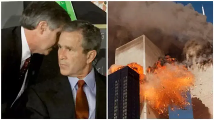 President George Bush was in Florida on the morning of the 9/11 attacks. Chief of staff Andrew Card entered the classroom where Bush was sitting with children and quietly told him that the second tower was hit. (AP/Reuters)
