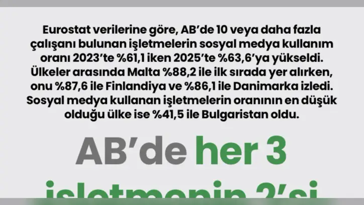 AB’de her 3 işletmenin 2’si sosyal medyada