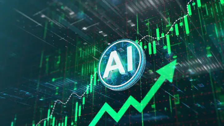 Abstract business graph of AI growth. market growth, analysis, and future projections.