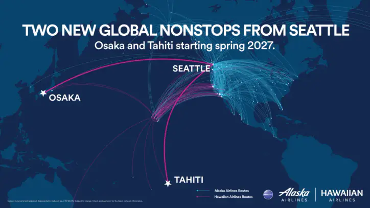 Alaska Airlines and Hawaiian Airlines expand global network with new nonstop service connecting Seattle with Osaka and Papeete