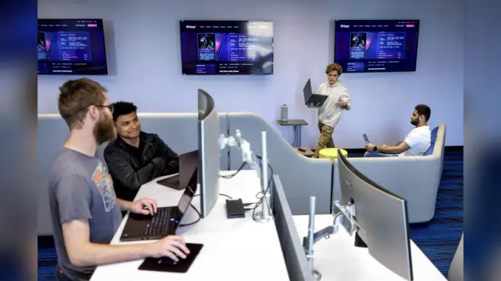 UA Little Rock students in the Cyberspace Operations Research and Education (CORE) Center.