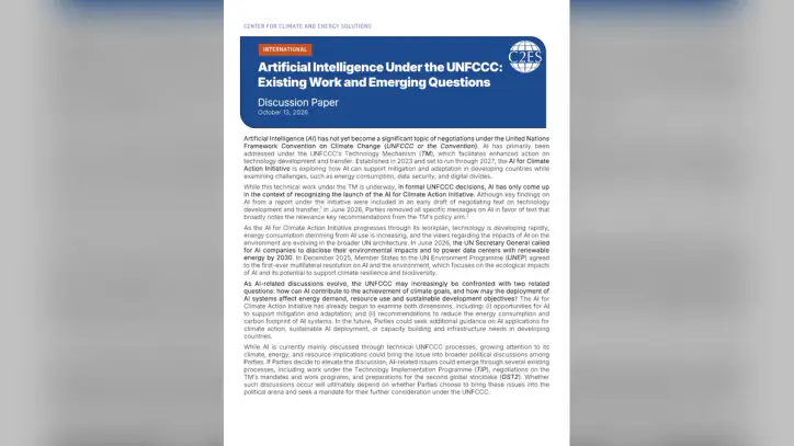 Artificial Intelligence Under the UNFCCC: Existing Work and Emerging Questions - Center for Climate and Energy Solutions