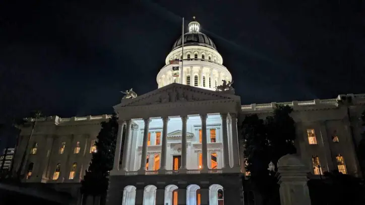 The California state Capitol on Aug. 31, 2026. The Legislature has to pass the vast majority of its bills Monday.