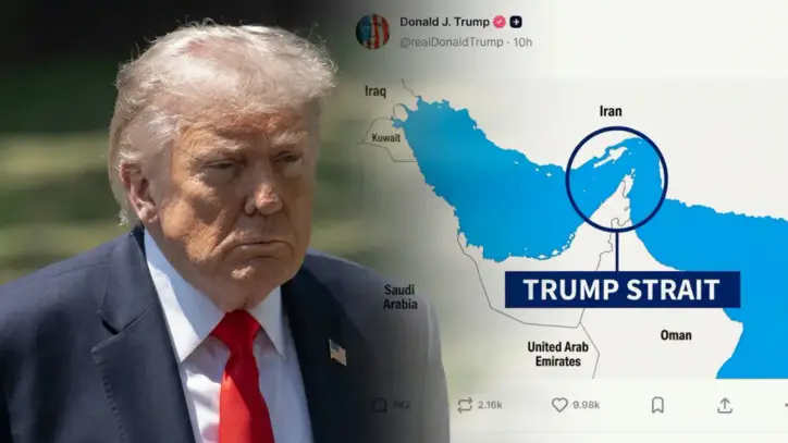 Donald Trump'tan flaş Hürmüz Boğazı hamlesi: Sosyal medyada 'Trump Boğazı' görseli paylaştı