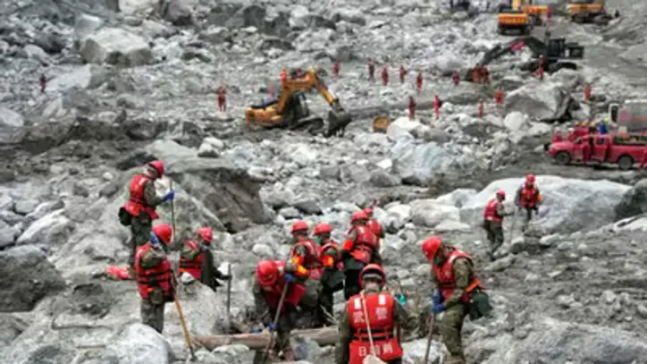 File image: Rescue workers conduct search and rescue operations at the core disaster-hit area at Gyirong Port in Tibet (via REUTERS)