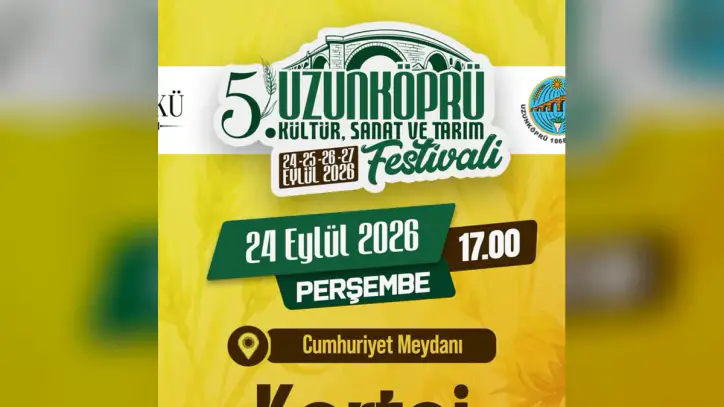 Edirne Gazetesi, Instagram: "Uzunköprü’de Festival Coşkusu Başlıyor
Uzunköprü Belediyesi tarafından düzenlenen 5. Uzunköprü Kültür, Sanat ve Tarım Festivali, çeşitli etkinliklerle başlıyor. Festivalin ilk gününde kortej yürüyüşü, halk oyunları gösterisi, açılış programı, DJ performansı, kadın ritim grubu gösterisi ve konser yer alacak.
Festivalin ilk gün programı şöyle:
17.00: Kortej – Cumhuriyet Meydanı
17.15: HOTEAD Halk Oyunları Ekibi Gösterisi – Cumhuriyet Meydanı
18.00: Festival Açılışı – Edirne Belediye Bandosu eşliğinde, Cumhuriyet Meydanı
20.00: DJ Alihan Kayhan – Festival Sahnesi
20.30: Uzunköprü Belediyesi Kadın Ritim Grubu – Festival Sahnesi
21.00: Rumeli Orhan & Kemal Konseri – Festival Sahnesi
Festival kapsamında Uzunköprü’nün kültürü, sanatı, tarımı ve gelenekleri çeşitli etkinliklerle vatandaşlarla buluşacak. Festivalin ilk gününde düzenlenecek programlara tüm vatandaşların davetli olduğu belirtildi."