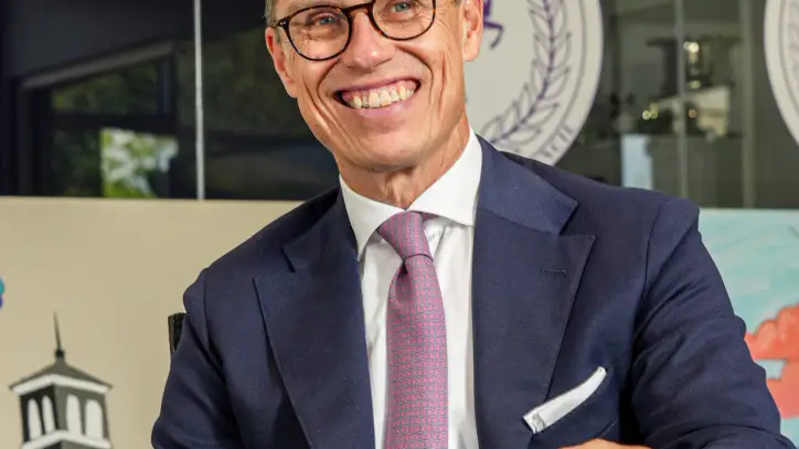 Finland President Alexander Stubb speaks with The Greeenville News at Furman University in Greenville , S.C. Friday, September 18, 2026. President Stubb was a student, earning a Bachelor of Arts in Political Science in 1993.