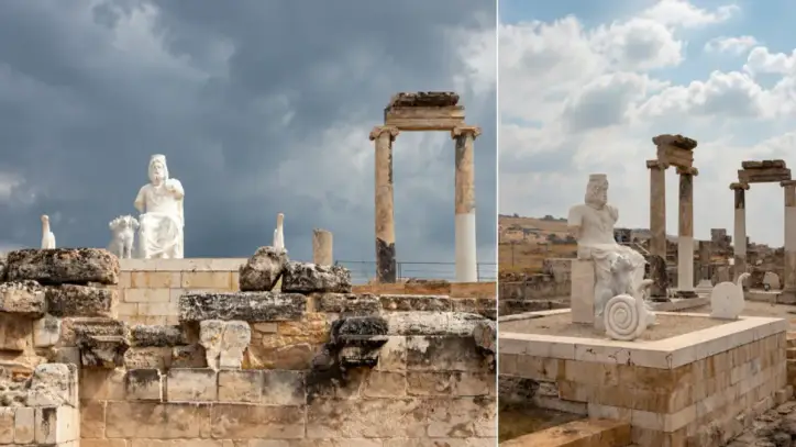 Hierapolis’te travertenlerin altından mermer yapılar çıktı