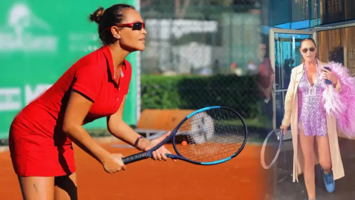 Hülya Avşar'ın tenis tarzı sosyal medyada gündem oldu! Raket elinde, payetli elbise üzerinde