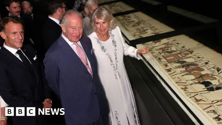 King Charles, Macron and Burnham arrive to view Bayeux Tapestry at British Museum