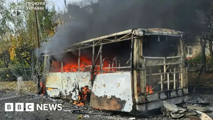 Russian strike on buses kills at least 30, say officials, as deadly attacks on Ukraine surge