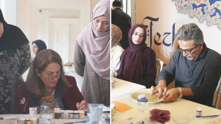 Tezhip atölyesinde altın ezip motif işlediler