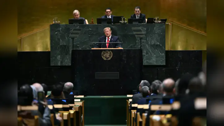 U.S. president Donald Trump speaks during the 81st United Nations General Assembly at the United Nations Headquarters in New York City on September 22, 2026.