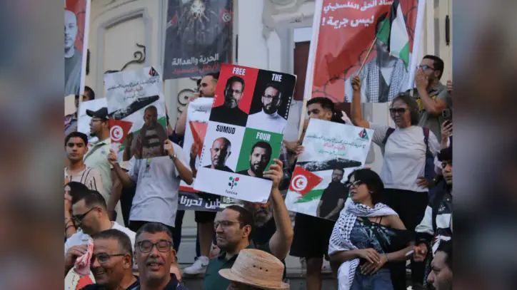 Tunisian protesters demand release of four Sumud activists