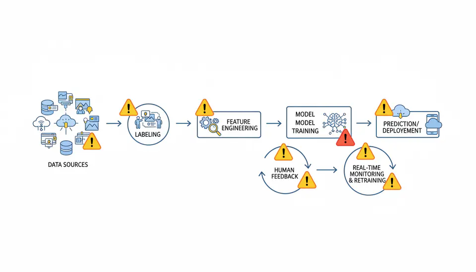 Critical junctures where bias creeps into AI systems