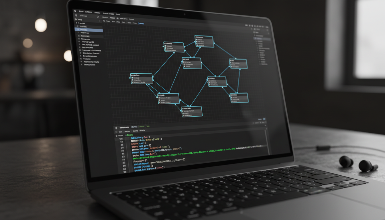 PostgreSQL console displaying relational schema and query results