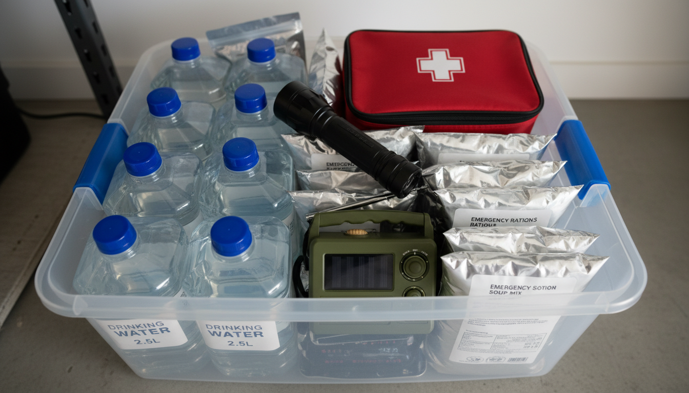 Example of a well-organized 14-day emergency bin