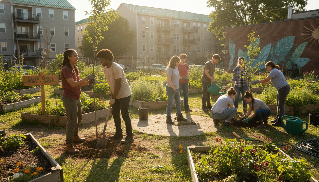 Community members collaborate on a local sustainability initiative.